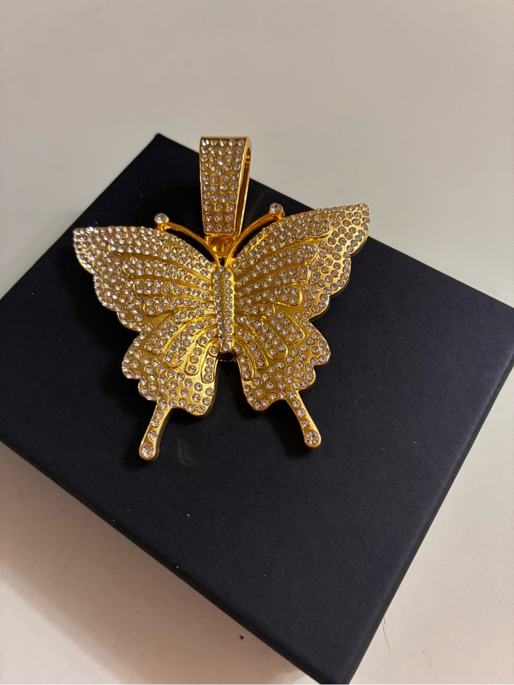Gold Plated Iced Butterfly Pendant — CZ Stones — New